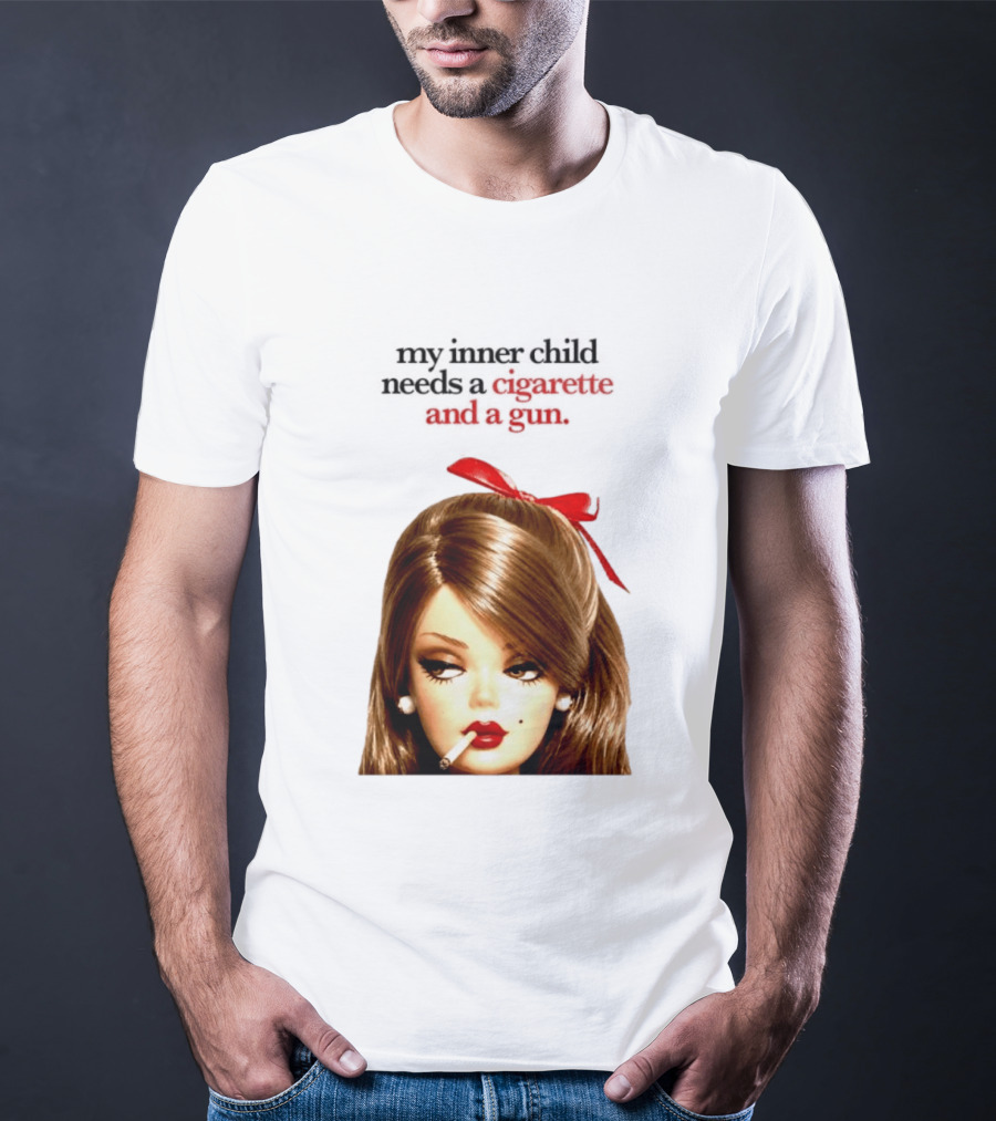 My Inner Child Needs A Cigarette And A Gun Doll Face Red Bow T-Shirt