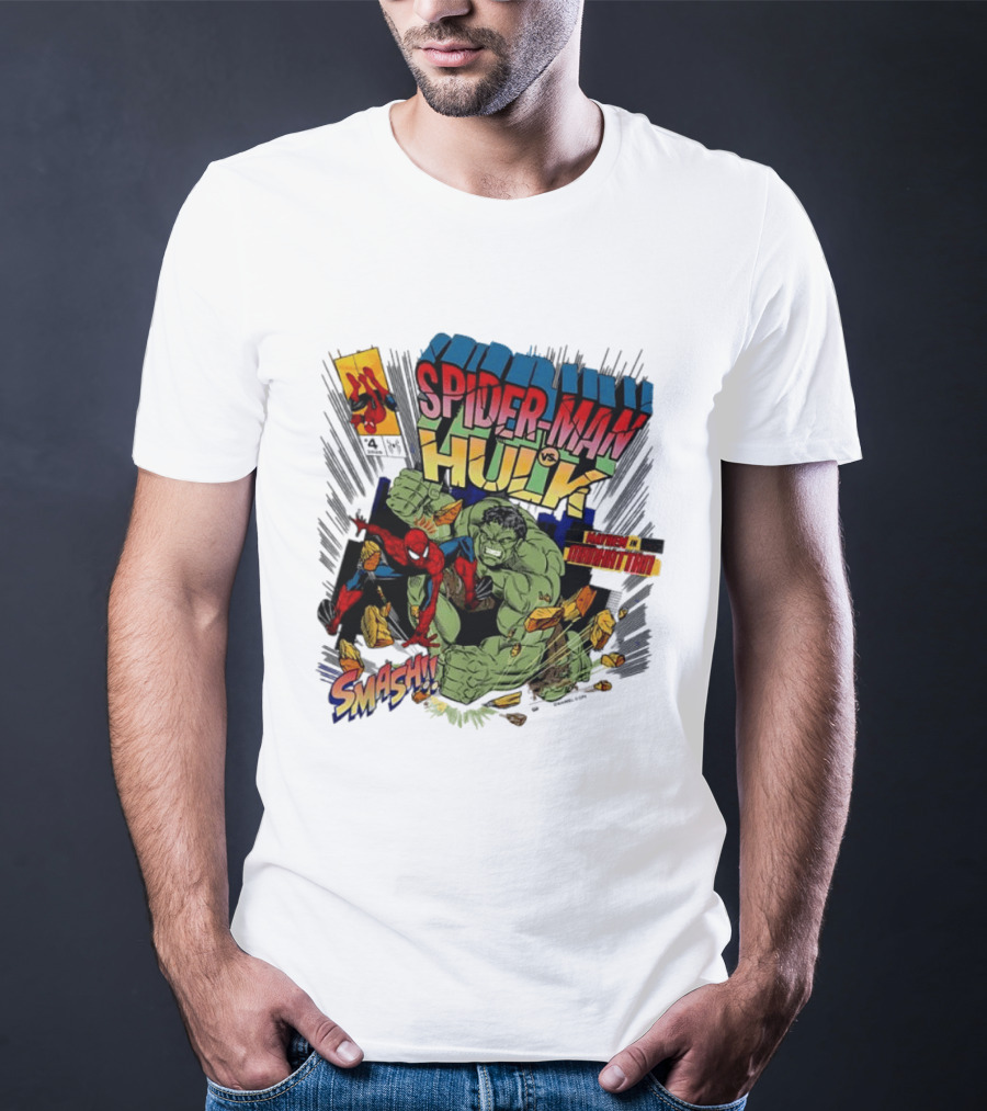 Spider Man Vs Hulk Mayhem Manhattan Marvel Smash 2026 Comic T-Shirt