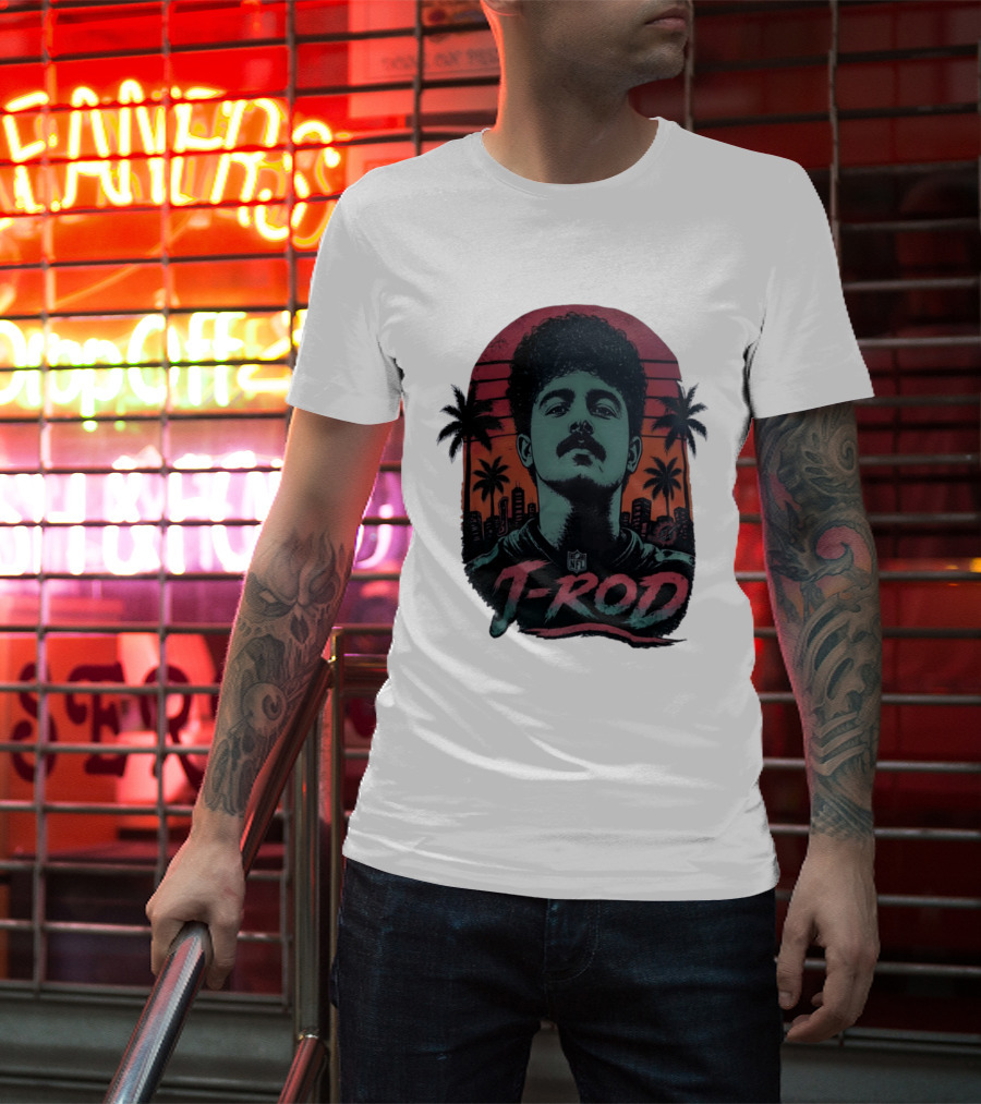 J ROD Miami Dolphins Vaporwave Aesthetic Neon Lights NFL T-Shirt