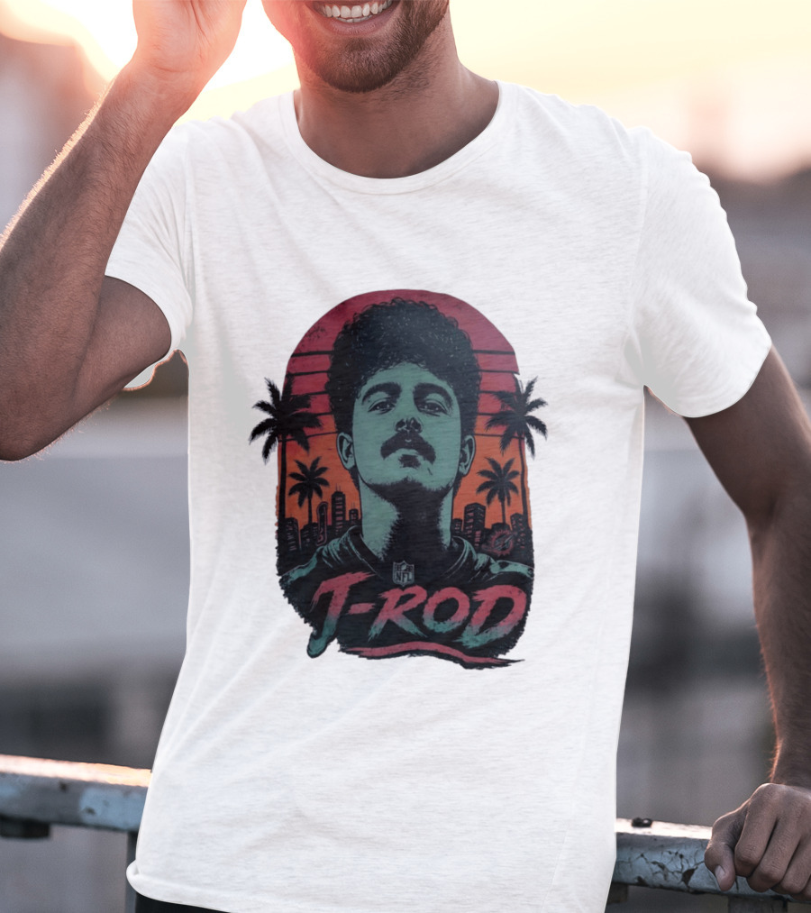 J ROD Miami Dolphins Vaporwave Aesthetic Neon Lights NFL T-Shirt