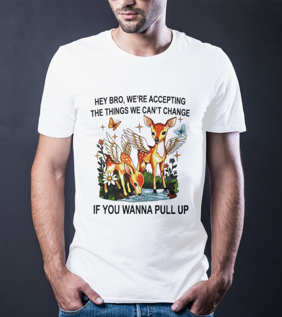 Hey Bro We're Accepting The Things We Can't Change If You Wanna Pull Up Deer Wings Butterflies T-Shirt