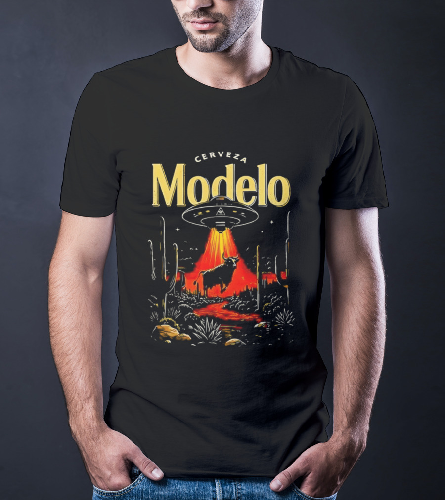 Cerveza Modelo UFO Beam Abduction Desert Scene T-Shirt