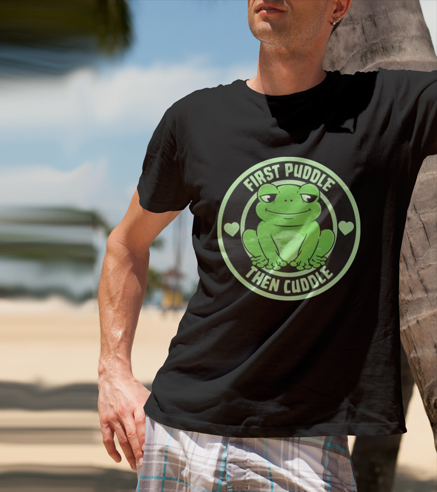 First Puddle Then Cuddle Frog With Hearts T-Shirt