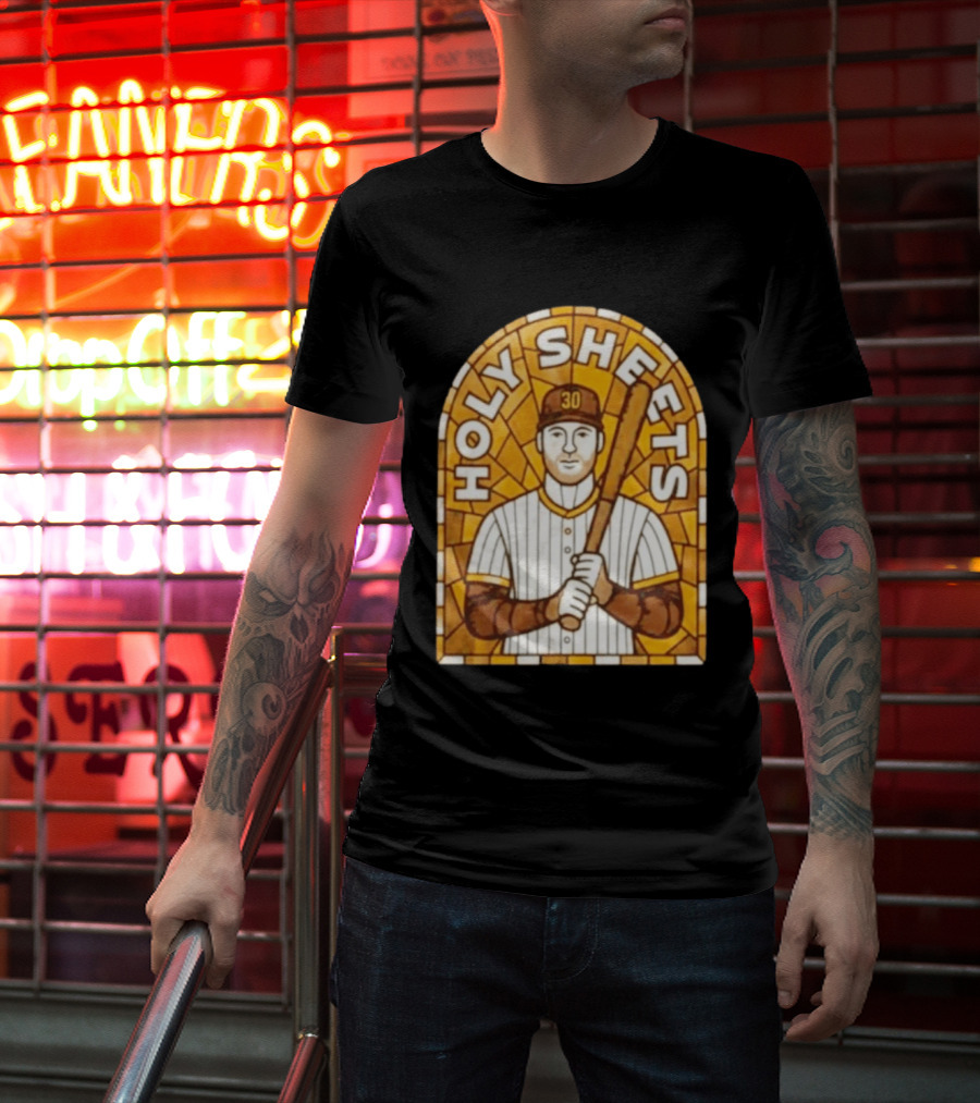 Holy Sheets Baseball Player Holding Bat 30 Stained Glass T-Shirt