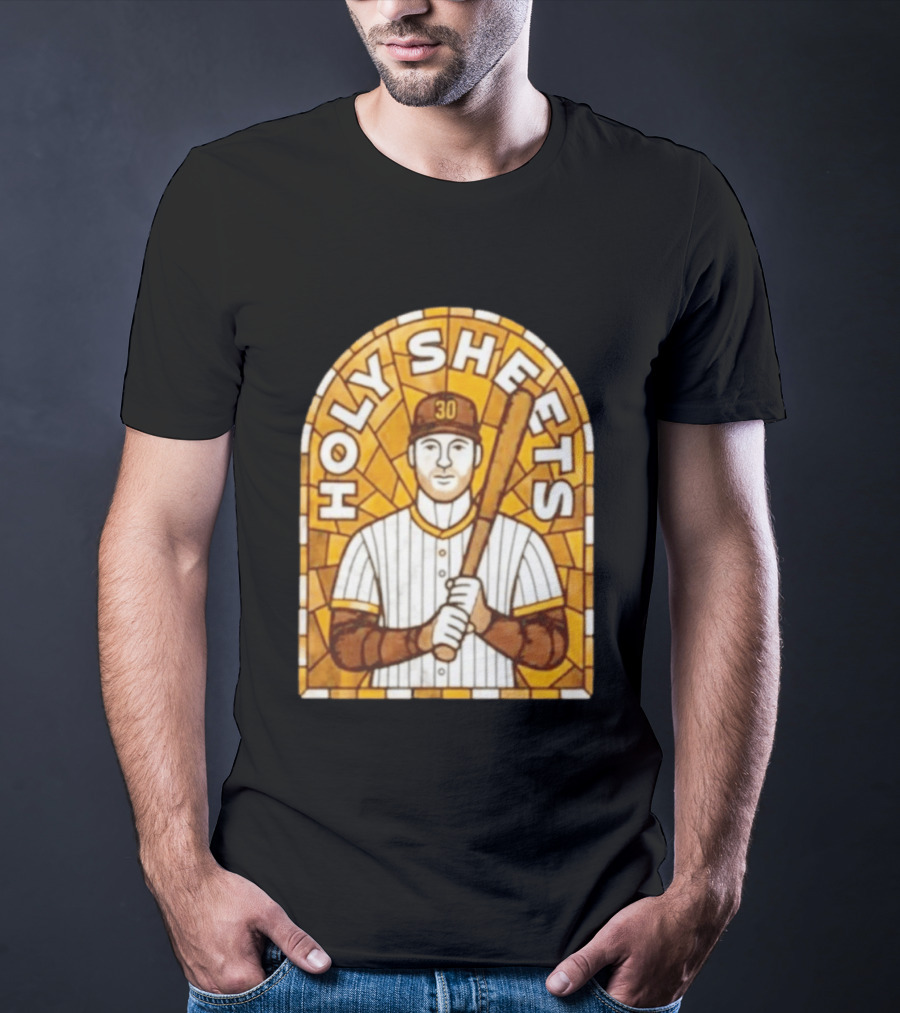 Holy Sheets Baseball Player Holding Bat 30 Stained Glass T-Shirt