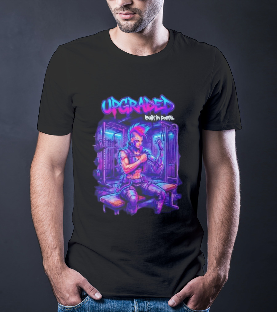 Upgraded Cyberpunk Girl Built In Parts Neon Gym Aesthetic T-Shirt