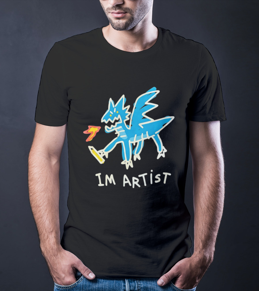 IM Artist Dragon Blue Winged Creature Fire Brush T-Shirt