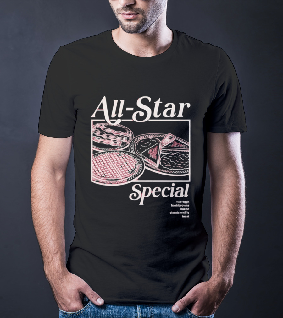 All Star Special Breakfast Two Eggs Hashbrowns Bacon Waffle Toast T-Shirt