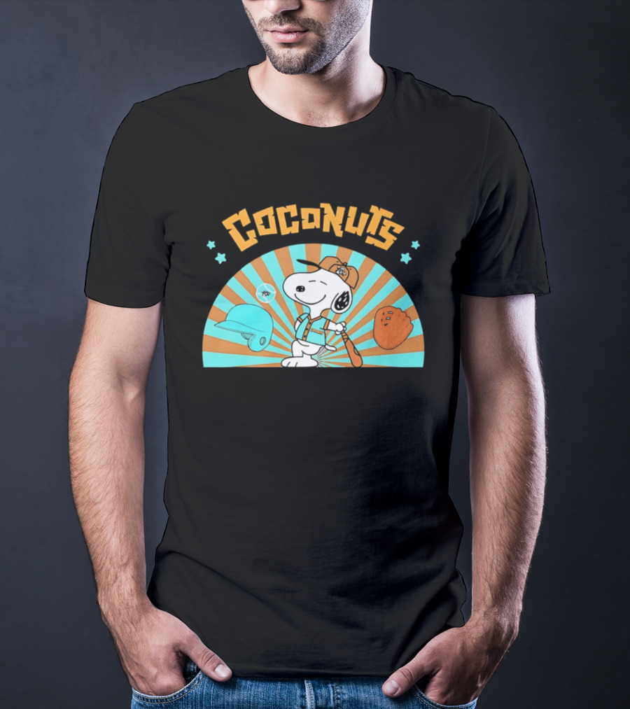 Snoopy Coconuts Baseball Player Cartoon Dog Peanuts Charlie Brown T-Shirt