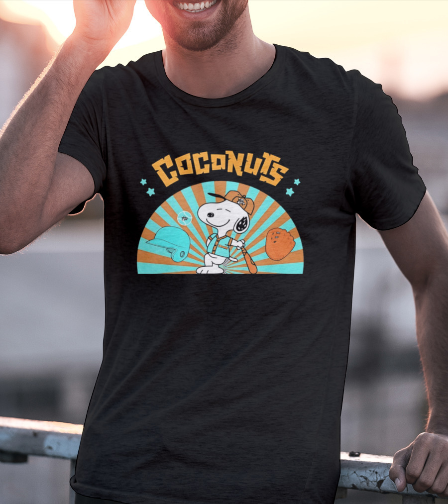 Snoopy Coconuts Baseball Player Cartoon Dog Peanuts Charlie Brown T-Shirt