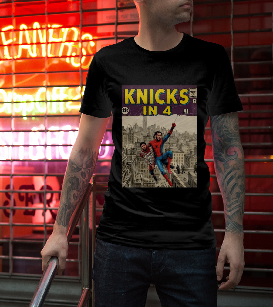 Knicks In 4 Jalen Brunson Spider Man Cover T-Shirt