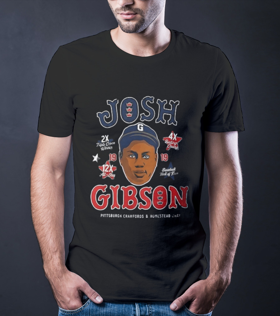 Josh Gibson Pittsburgh Crawfords Homestead Grays Big Head 2x NNL 12x AS 4x BA 13 HR T-Shirt