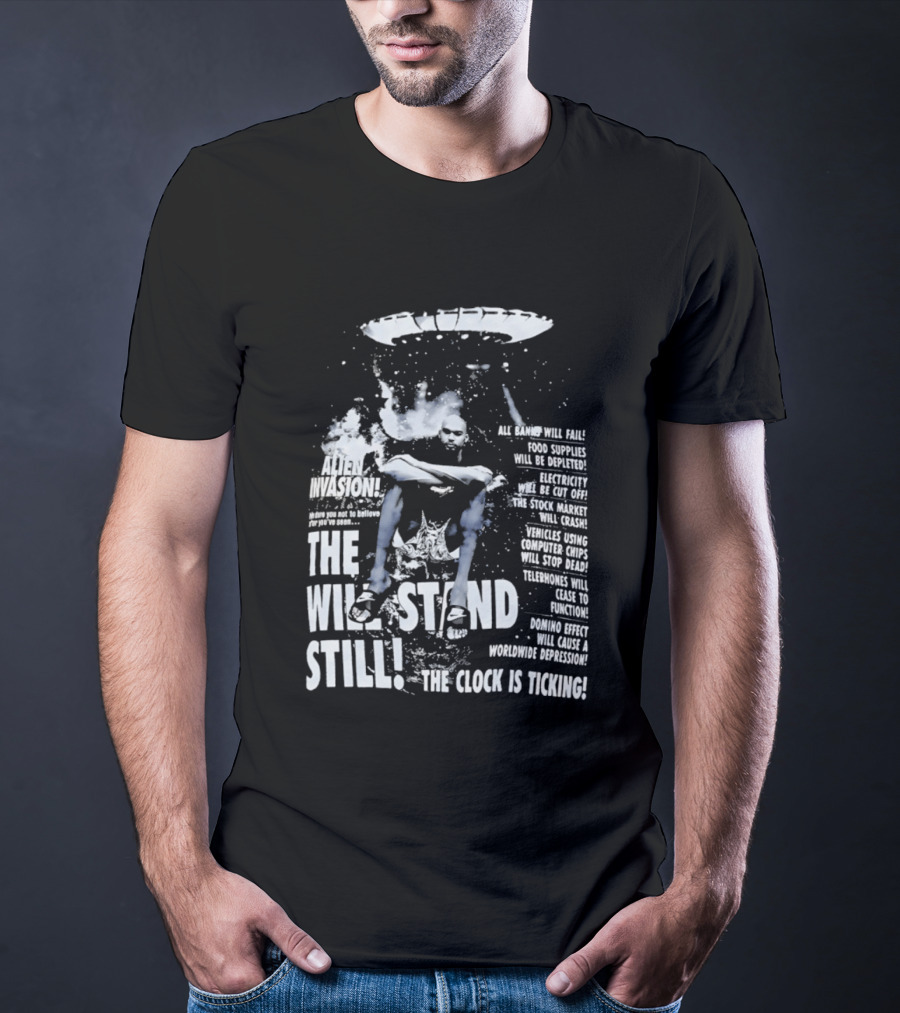 LeBron James The End Will Stand Still Is Ticking UFO Alien Invasion Los Angeles Lakers Worldwide Depression T-Shirt