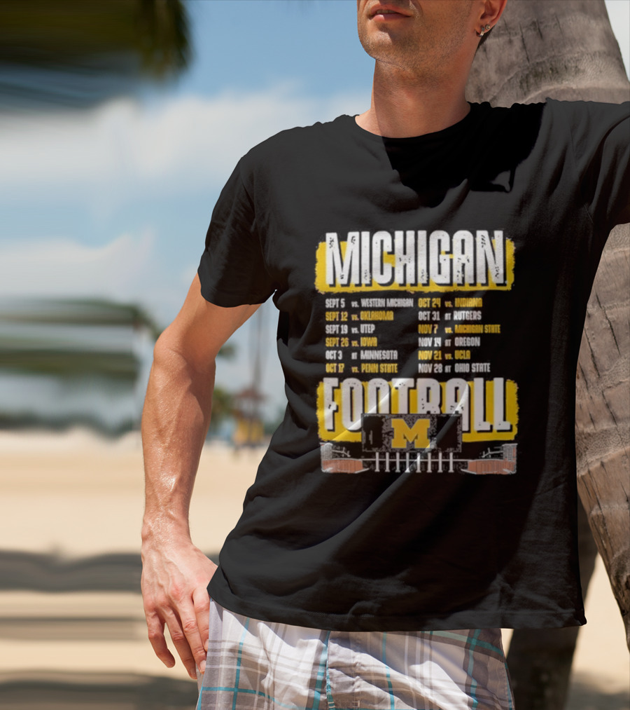 Michigan Football Big Ten Conference Schedule Ann Arbor Stadium Route Eateries And Landmarks T-Shirt