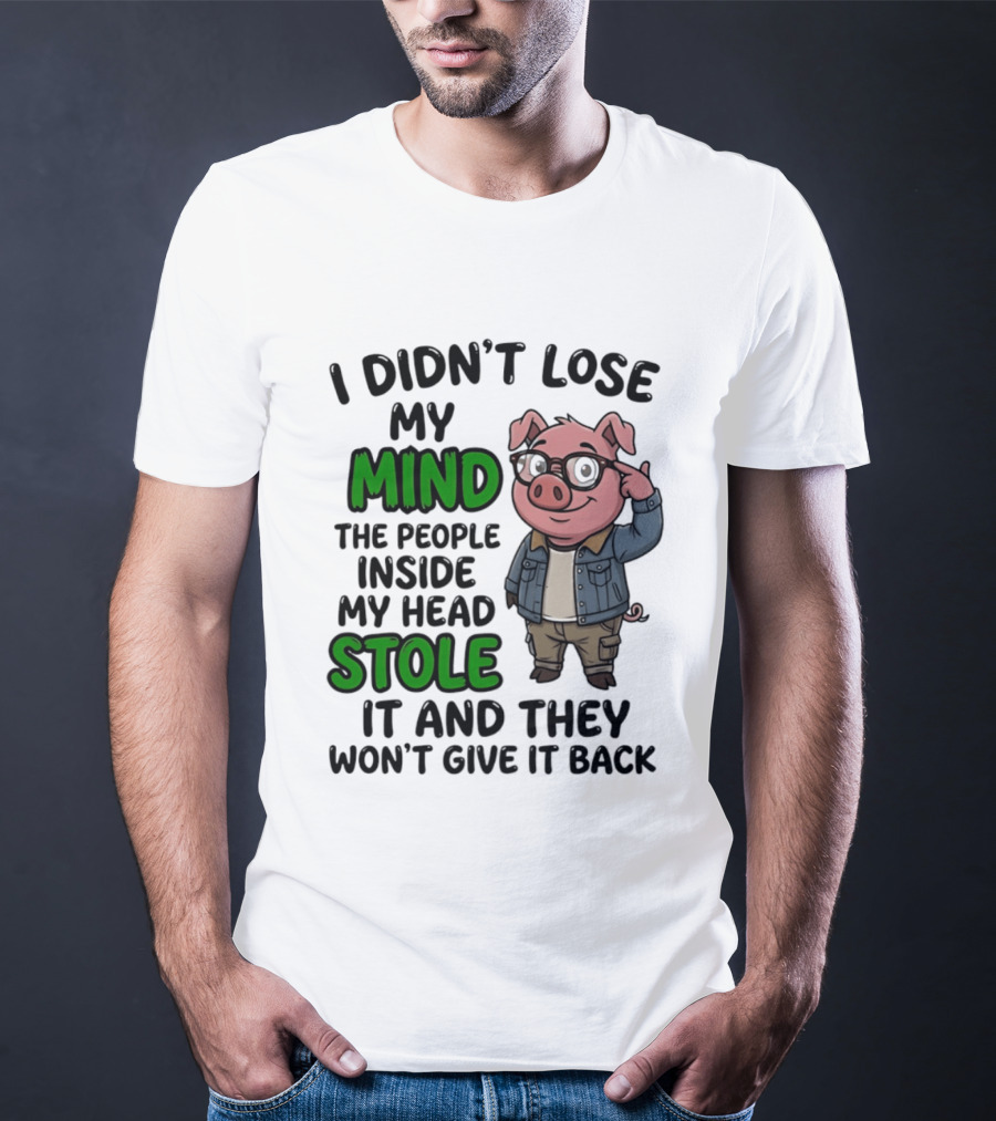 I Didn't Lose My Mind Funny Pig Cartoon People Inside My Head Stole It And They Won't Give It Back T-Shirt