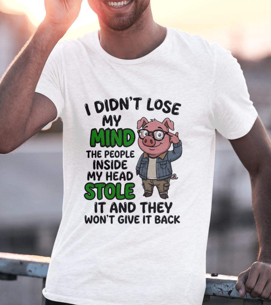 I Didn't Lose My Mind Funny Pig Cartoon People Inside My Head Stole It And They Won't Give It Back T-Shirt
