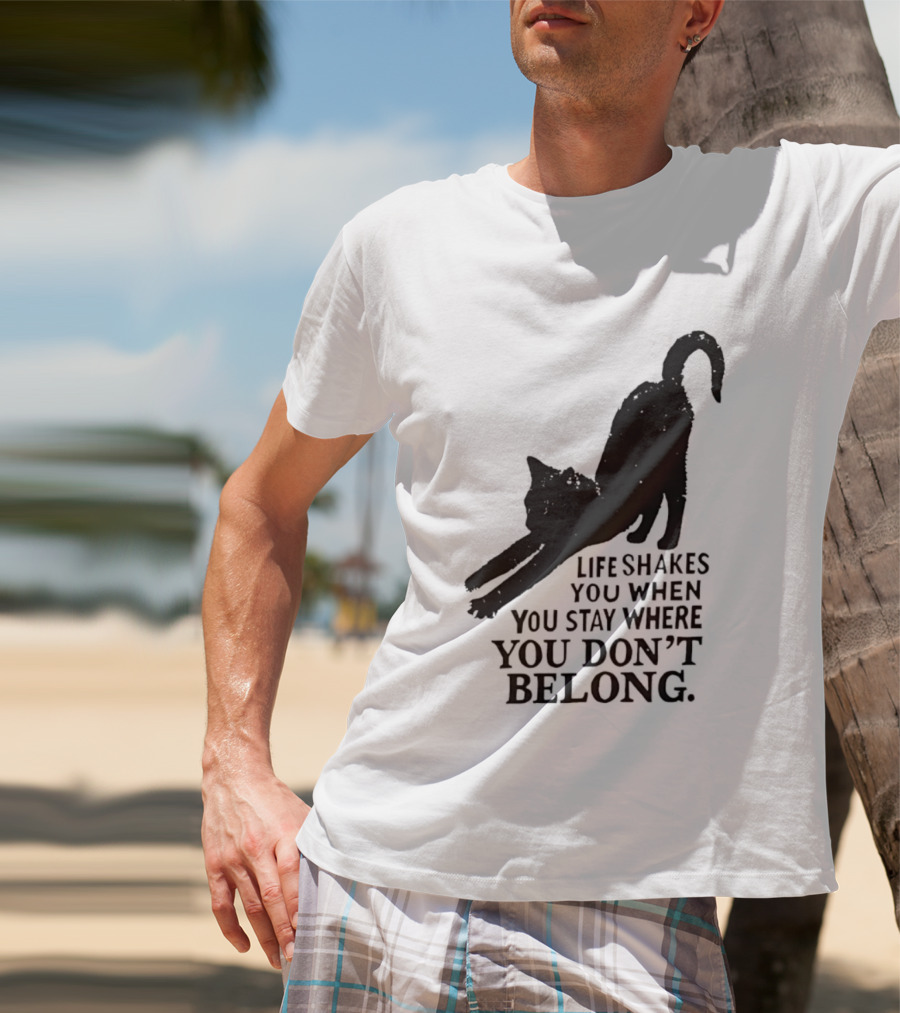 Life Shakes You When You Stay Where You Don't Belong Black Cat Kitten T-Shirt