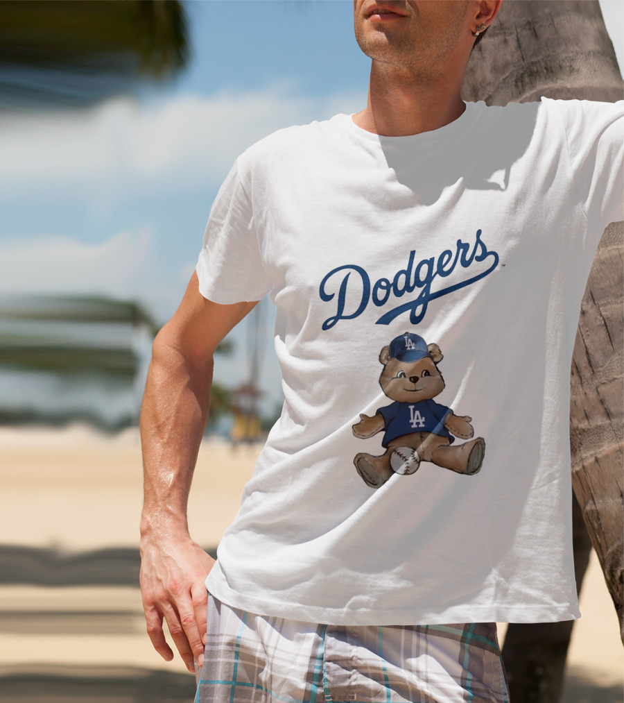 Los Angeles Dodgers Teddy Bear With Baseball And Dodgers LA Cap T-Shirt