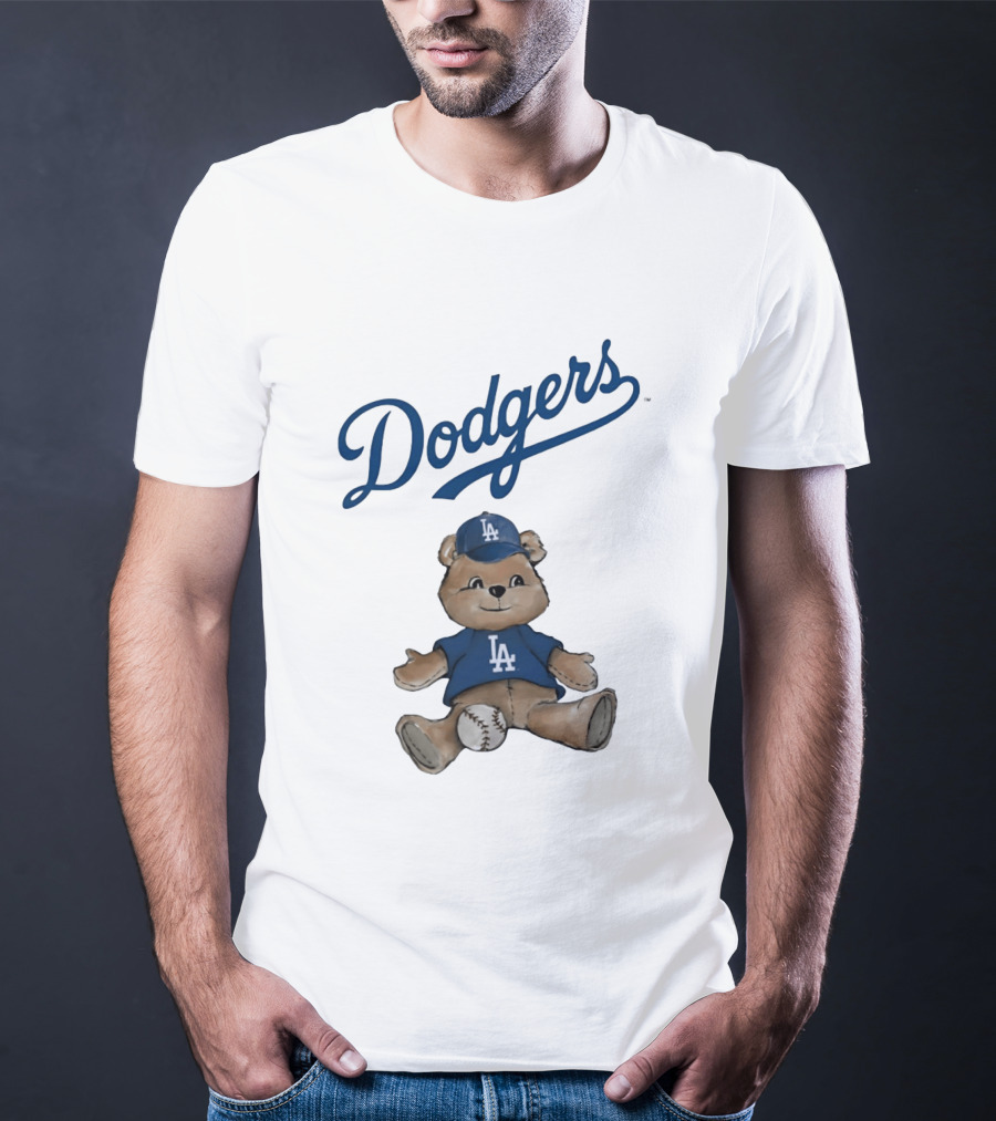 Los Angeles Dodgers Teddy Bear With Baseball And Dodgers LA Cap T-Shirt