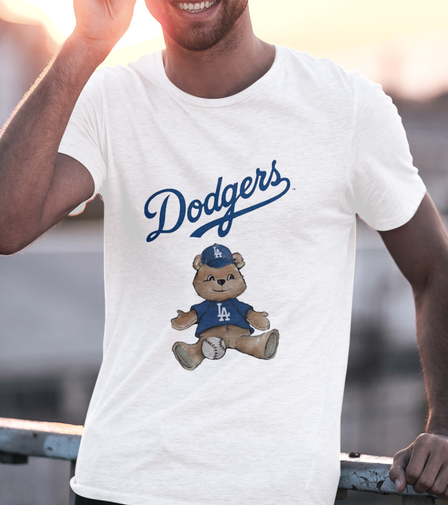 Los Angeles Dodgers Teddy Bear With Baseball And Dodgers LA Cap T-Shirt