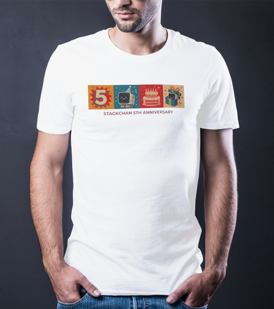 StackChan 5th Anniversary Celebration Cake Gift Box With Party Hat And Confetti T-Shirt