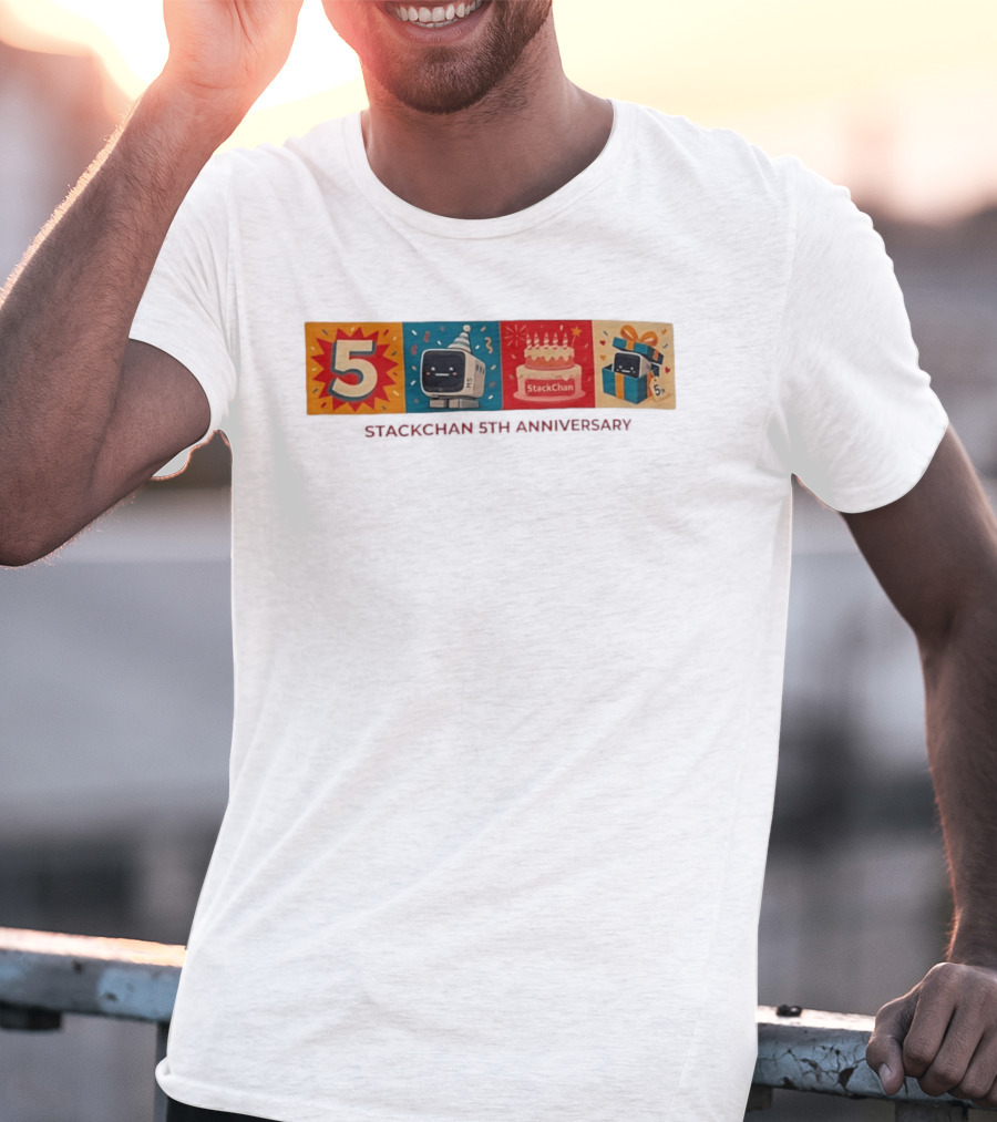 StackChan 5th Anniversary Celebration Cake Gift Box With Party Hat And Confetti T-Shirt