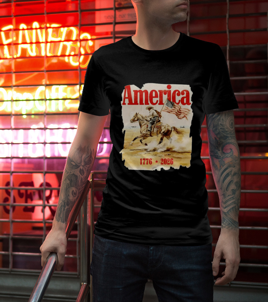 America 1776 2026 Cowboy Horse American Flag Iconic Historical T-Shirt