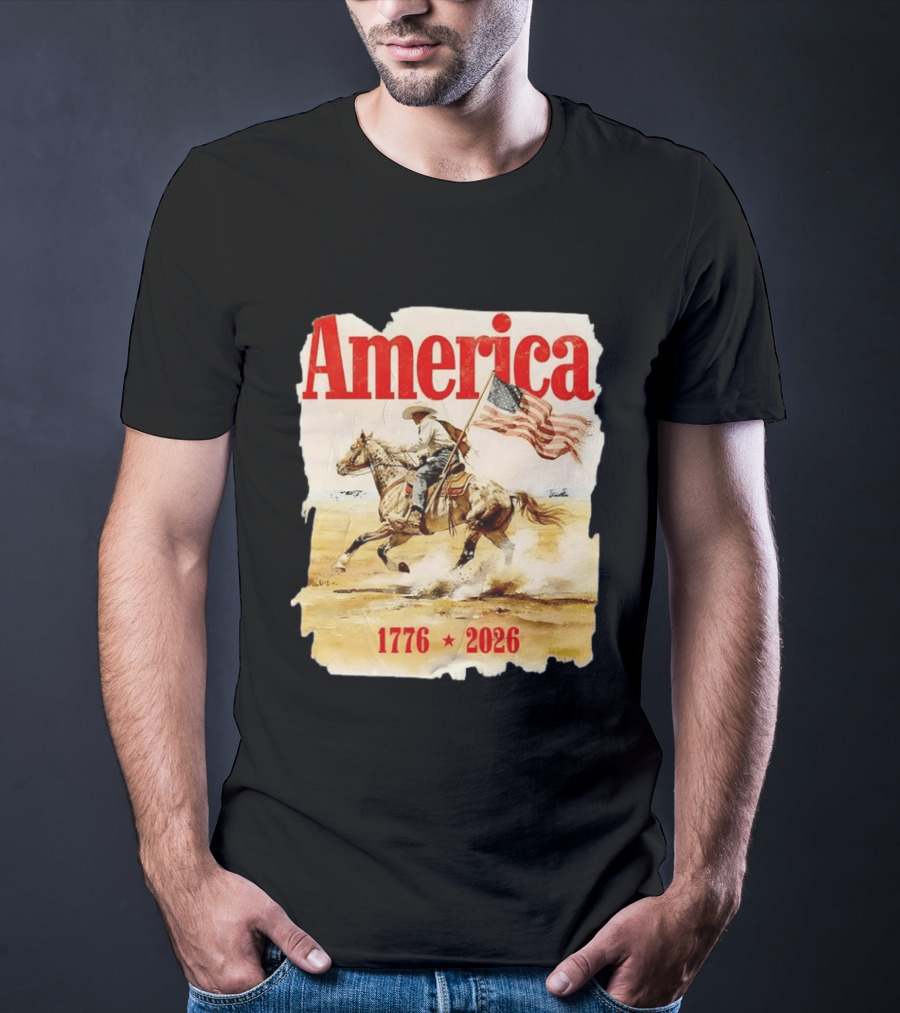 America 1776 2026 Cowboy Horse American Flag Iconic Historical T-Shirt
