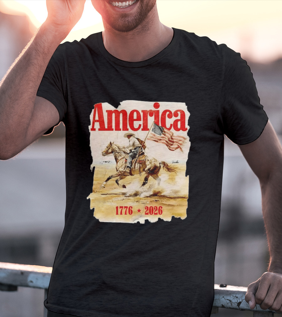America 1776 2026 Cowboy Horse American Flag Iconic Historical T-Shirt