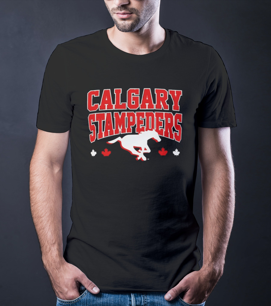 Calgary Stampeders Running Horse Maple Leaf Red Team Spirit T-Shirt