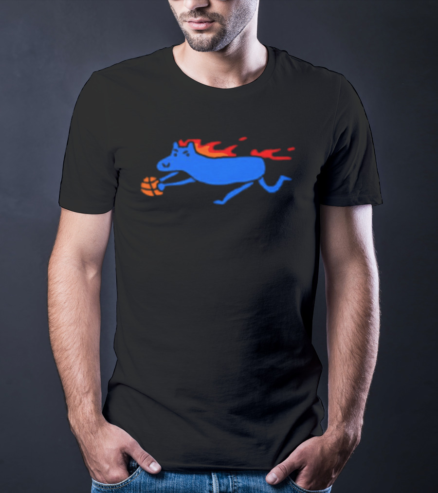 Detroit Pistons Fiery Blue Horse Basketball Team T-Shirt