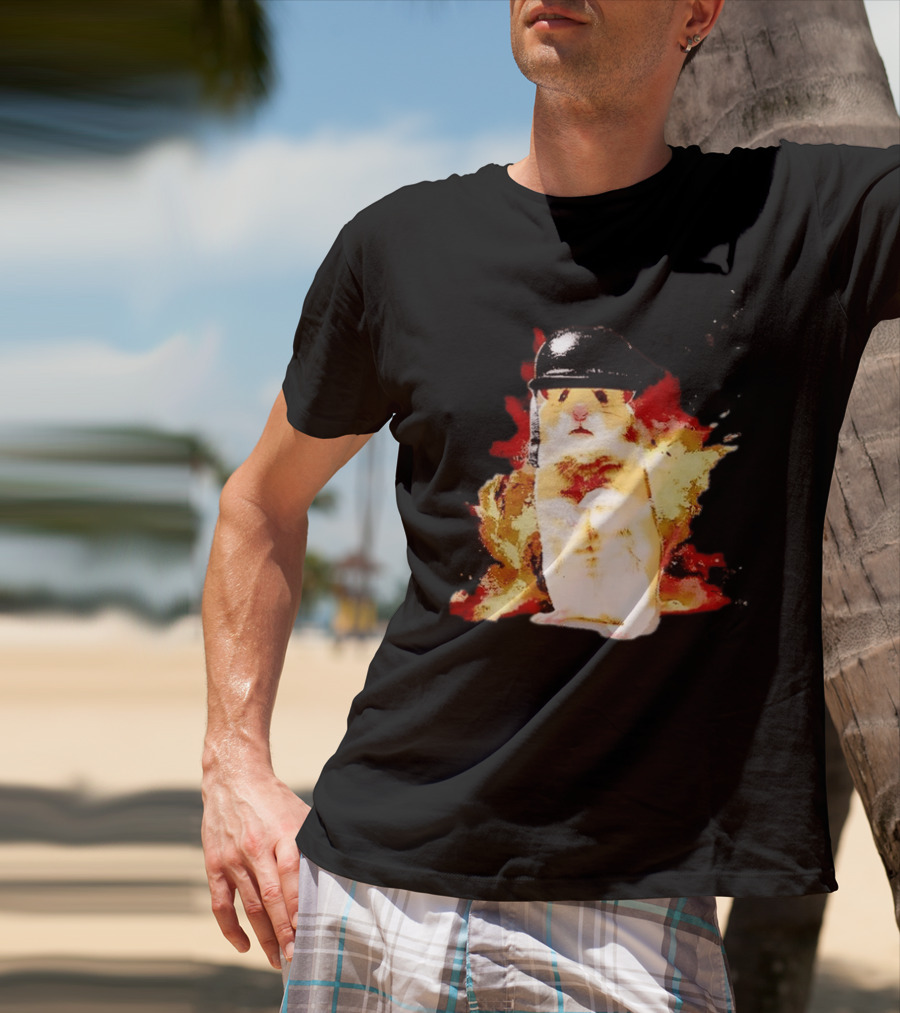 Shocked Hamster Military Helmet Watercolor Explosion T-Shirt