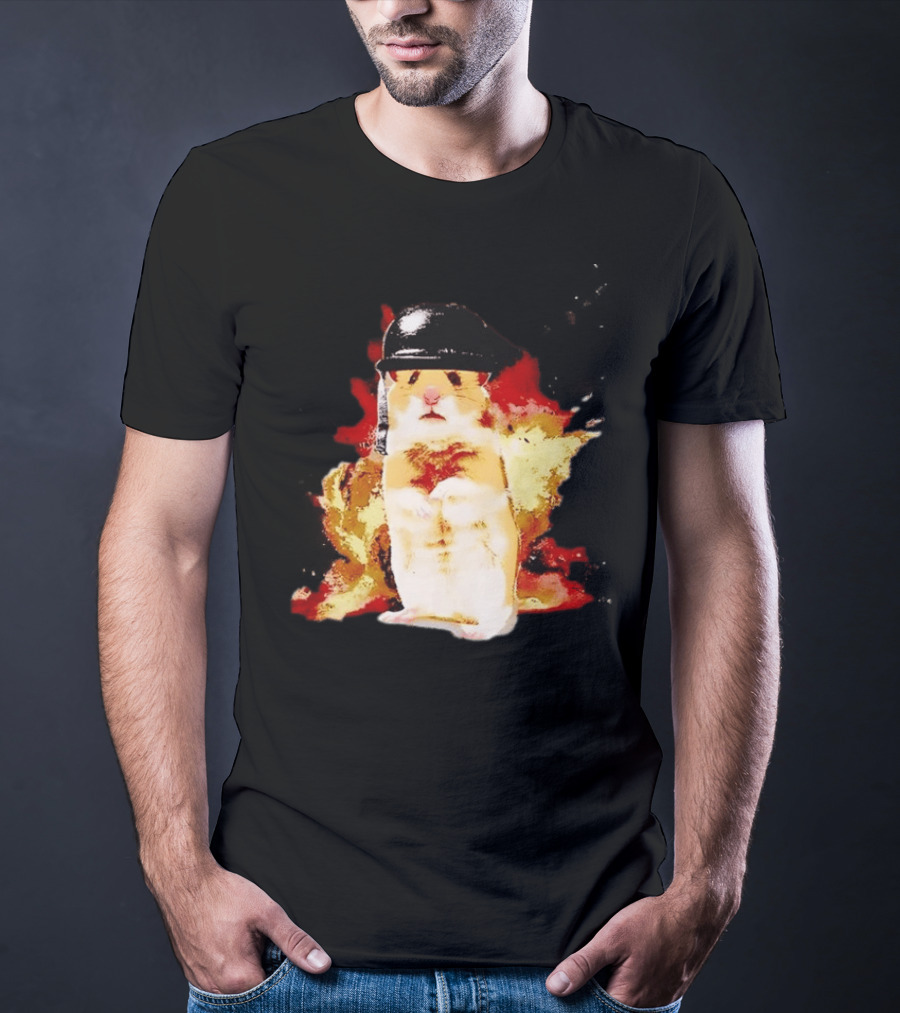 Shocked Hamster Military Helmet Watercolor Explosion T-Shirt