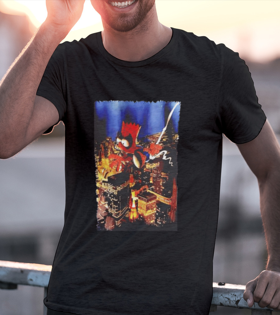Spider Bart Bartman Swinging Through Cityscape Mexican T-Shirt