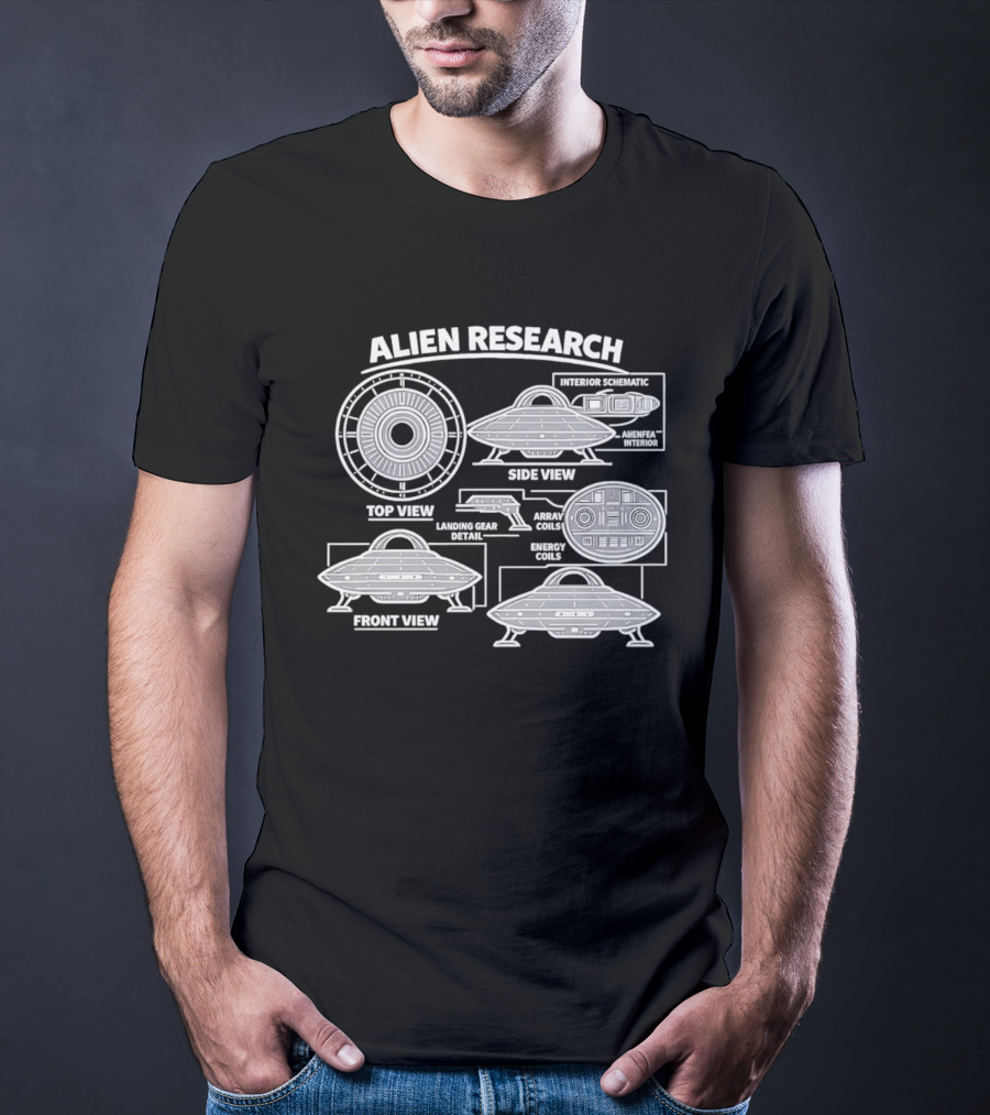 Extraterrestrial Vehicle Alien Research UFO Schematic Top View Front View Side View Analysis T-Shirt