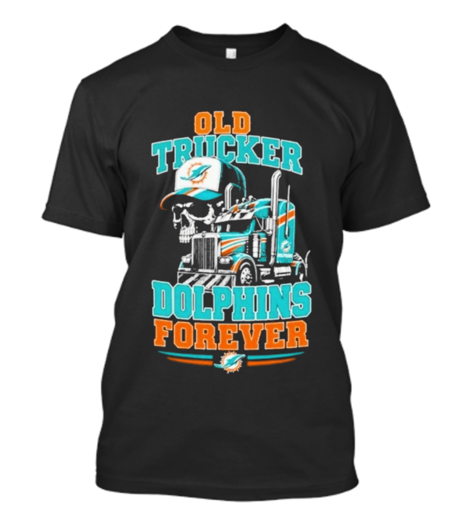 Old Trucker Dolphins Forever Skull T-Shirt