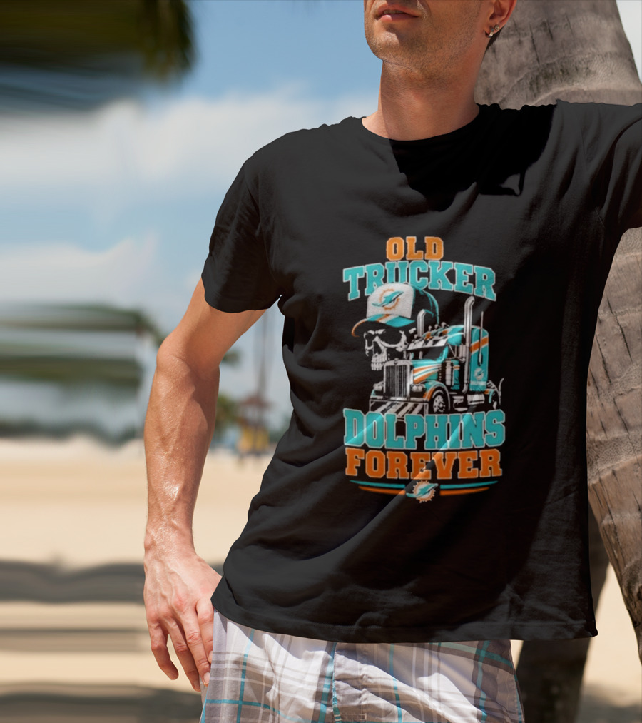 Old Trucker Dolphins Forever Skull T-Shirt