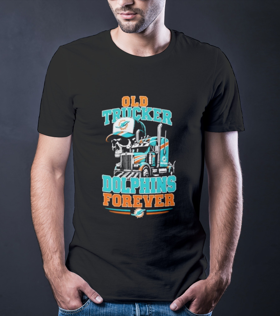 Old Trucker Dolphins Forever Skull T-Shirt