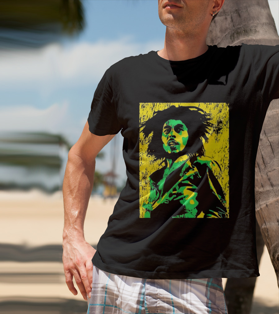 Bob Marley One Love Reggae Art Green Yellow T-Shirt