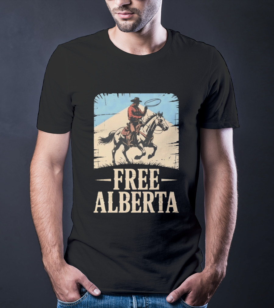 Cowboy Riding Horse Free Alberta Western Spirit T-Shirt