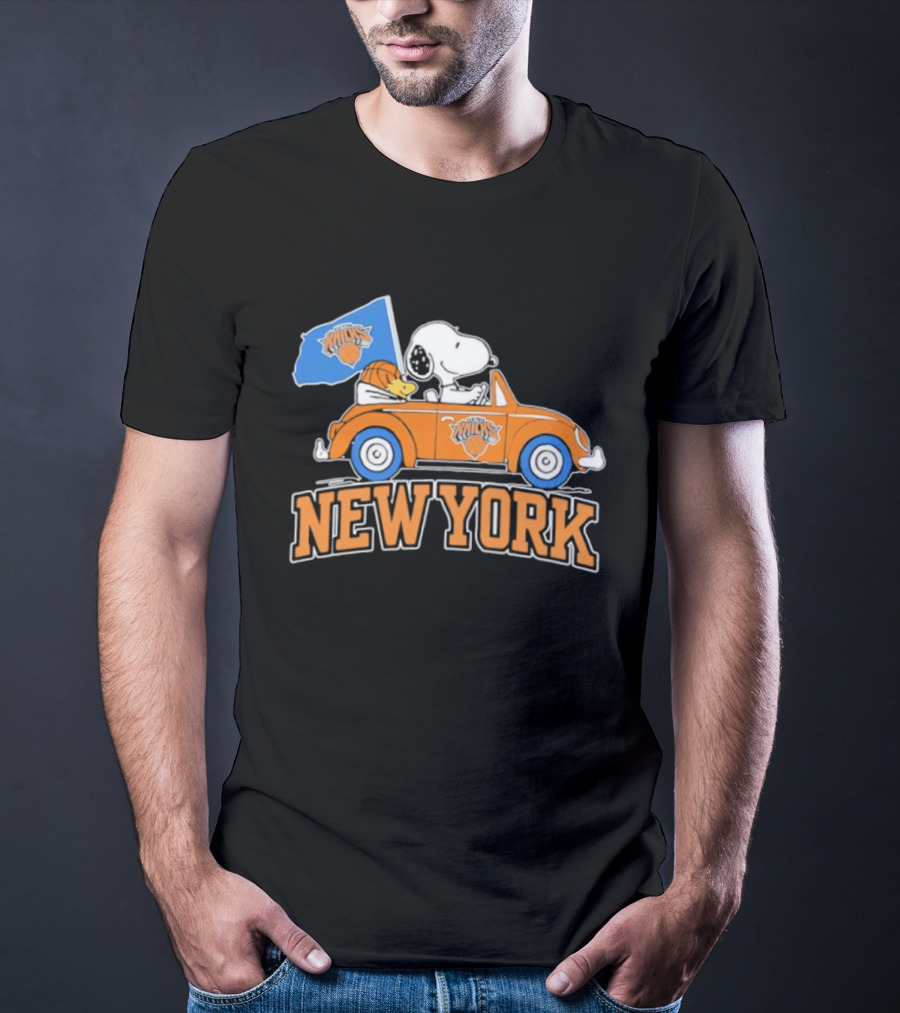 New York Knicks Snoopy Woodstock Driving Car Collaboration 2026 T-Shirt
