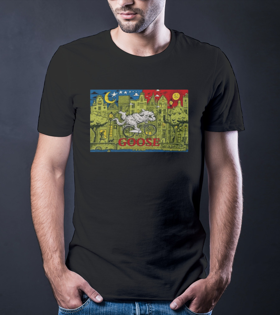 Goose Amsterdam Netherlands 5 27 2026 Midnight Sun Bicycle Art Cityscape T-Shirt
