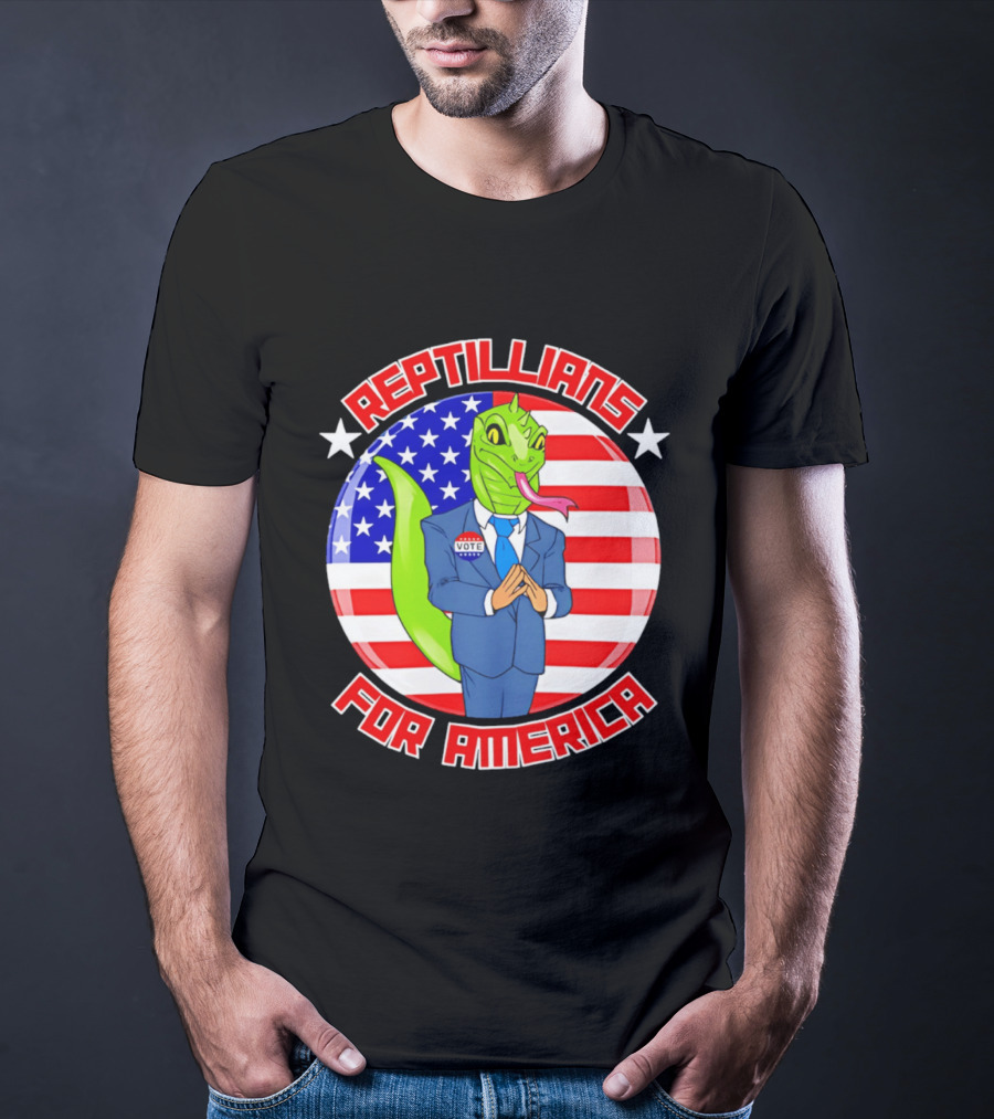 Reptillians For America Vote Lizard In Suit With American Flag T-Shirt