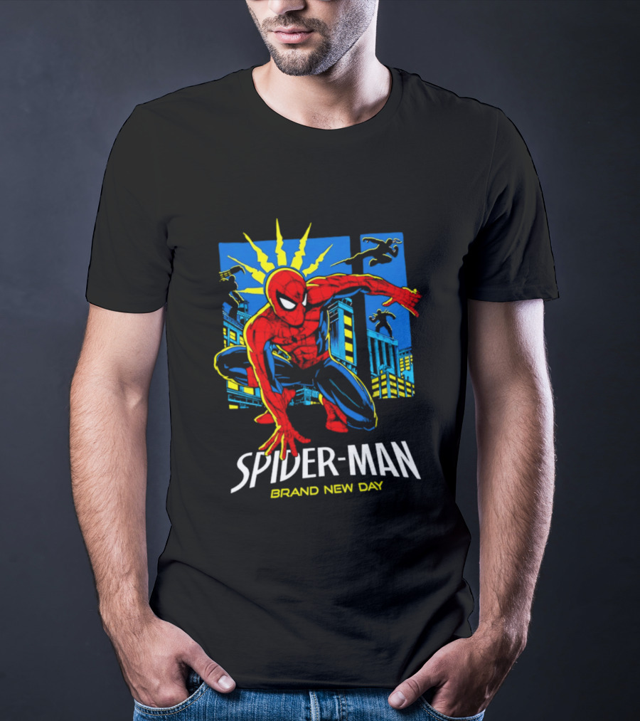 Spider Man Brand New Day Marvel Comics Dynamic Cityscape Action T-Shirt