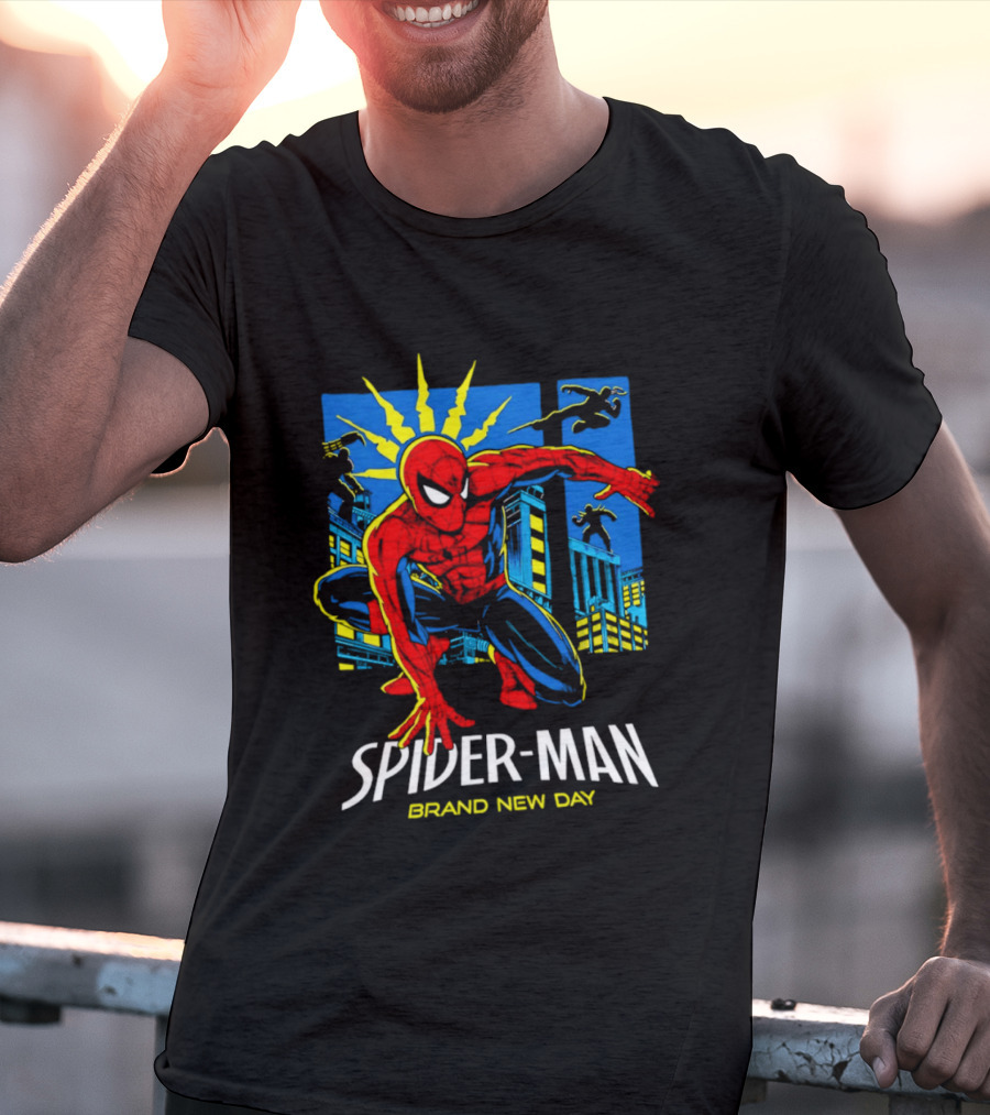 Spider Man Brand New Day Marvel Comics Dynamic Cityscape Action T-Shirt