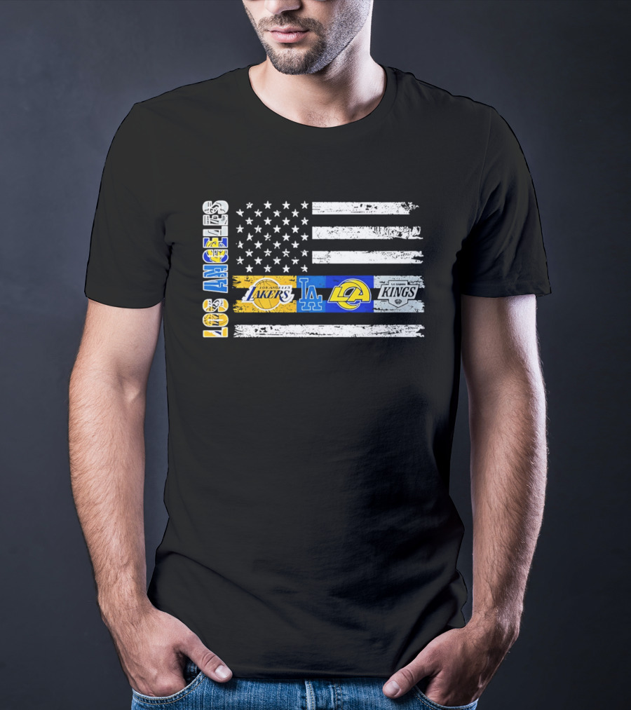 Los Angeles Lakers Dodgers Rams Kings Flag Stars And Stripes T-Shirt