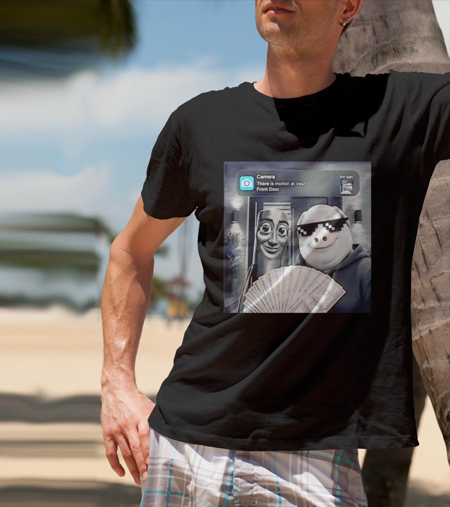 Tung Tung Tung Sahur John Pork Black Glasses Meme Camera Motion At Your Front Door T-Shirt