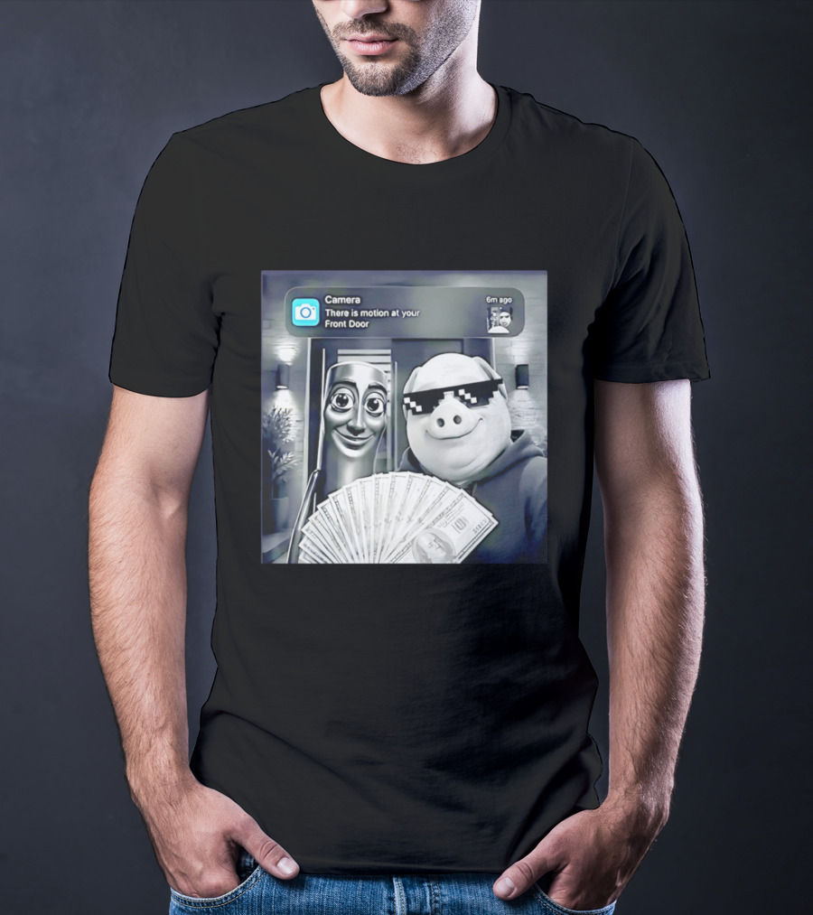 Tung Tung Tung Sahur John Pork Black Glasses Meme Camera Motion At Your Front Door T-Shirt