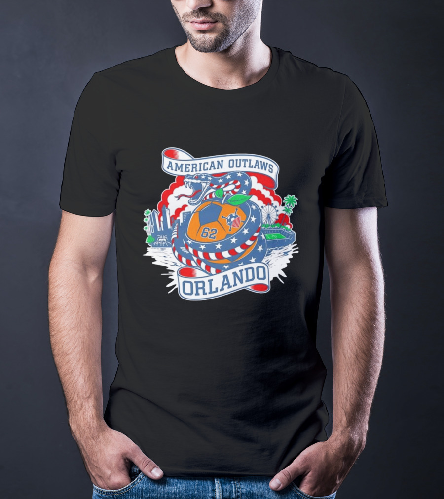 American Outlaws Orlando Snake Soccer Ball Skyline Ferris Wheel Stadium 62 T-Shirt