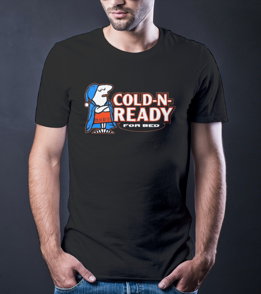 Cold N Ready For Bed Sleepy Cartoon Character In Blue Nightcap And Red Blanket T-Shirt